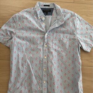 Banana Republic Light Gray Shirt with Pink Flamingo Print
